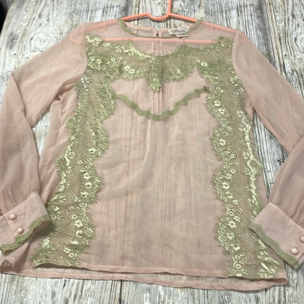Anthropologie Bohemian Freeway Sheer Top Blouse Cream Small